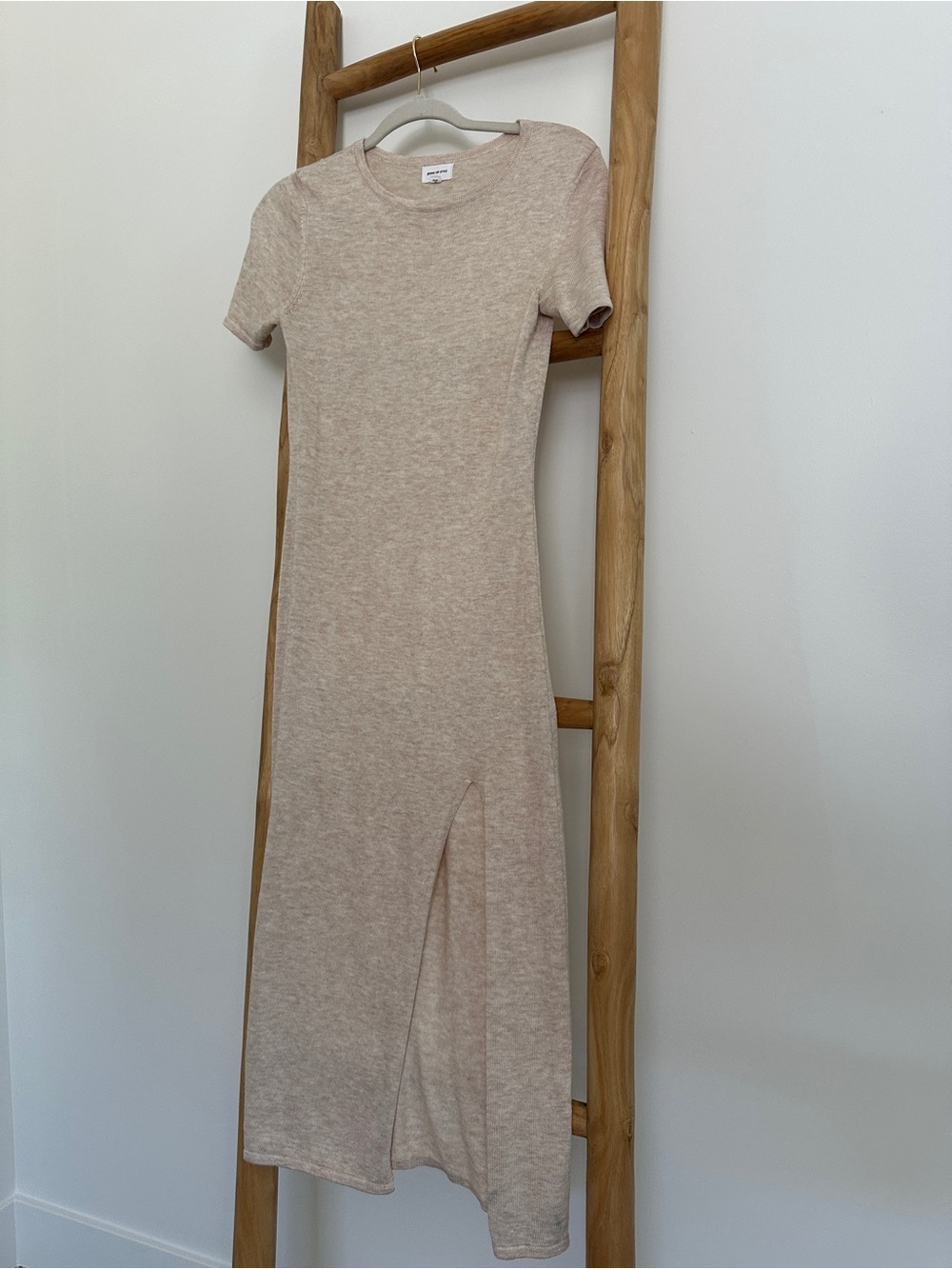 Song of Style Night Air Beige Knit Midi Dress with Side Slit sz small